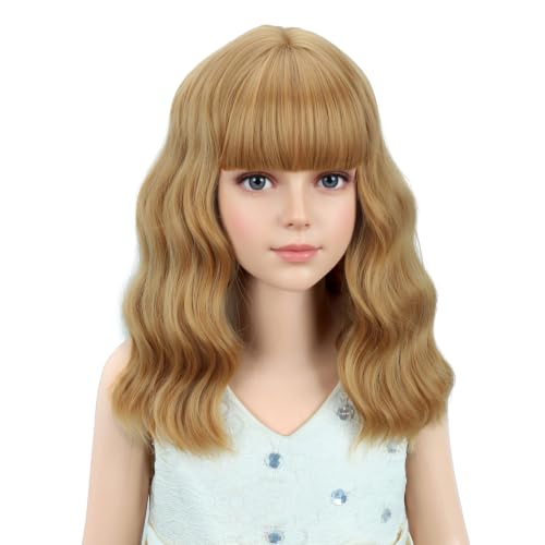 Image of PATTNIUM Strawberry Blonde Wig with Bangs for Girls Short Wavy Curly Wig Blonde Brown Bob Wigs Heat Resistant Synthetic Wig for Women Cosplay Costume Party