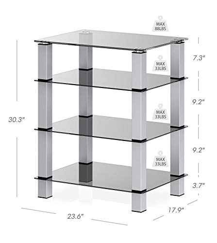 FITUEYES AV Component Media Stand Audio Rack 4-Tier Entertainment Shelves TV Stand for Entertainment Center Stereo Cabinet - Luxury Gray