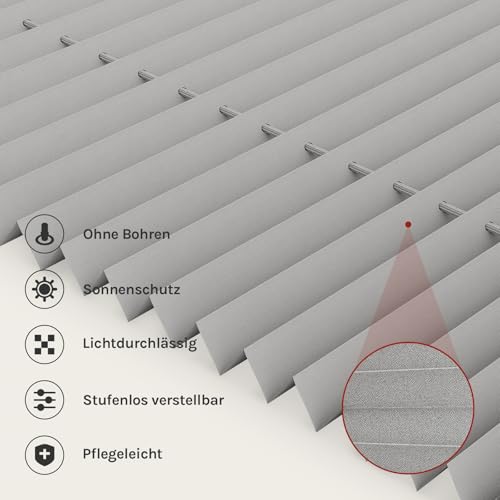 WOLTU Plissee Klemmfix ohne Bohren, 75 x 220 cm, Grau Plisseerollo – Ansicht 3