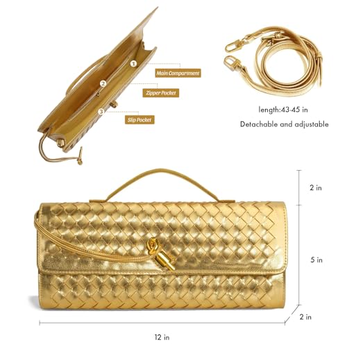 Woven Clutch Purses for Women, PU Leather Shoulder Crossbody Evening Bag Satchel Handbag for Formal, Wedding, Party4