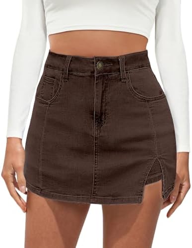 Vetinee Jean Skorts for Woman High Waisted Trendy Slit Stretchy D...