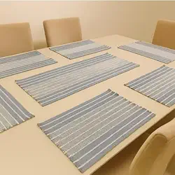 Jogo Americano 7 Peças Feito em Tear de Algodão – Mesa Posta Artesanal com Caminho e 6 Lugares(Neblina listrado cru)