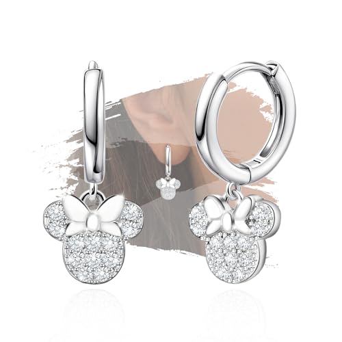 Mouse Bow Earrings Sterling Silver Mouse Cute Hoop Earrings for Women Hypoallergenic Cubic Zirconia Lovely Animal Hoop Earring for Sister