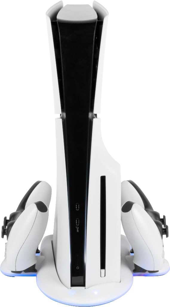 Konix Power Station Cool & Charge Dock PS5 Slim-Konsole - Ladehalterung 2 DualSense-Controller - RGB-Beleuchtung - Weiß