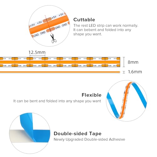 Tira de luces LED SEZO USB 5V COB naranja 6.56FT miniatura 3