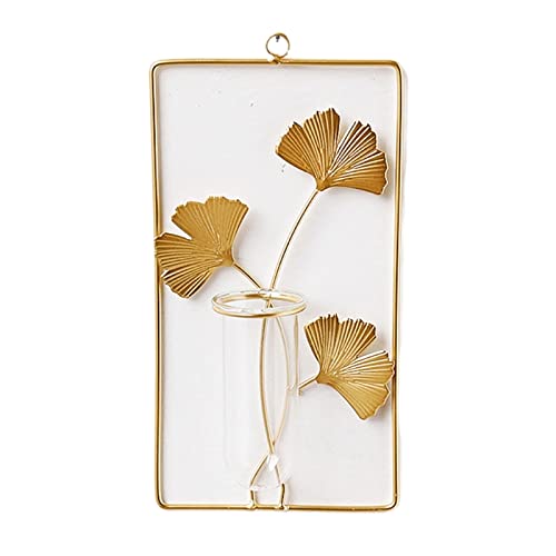 Jardiniere balcon Vase de plantes à suspendre au mur avec support de cadre en feuille de Ginkgo en métal Tube à essai en verre géométrique Jardinières hydroponiques Pot suspendu plante interieur ( Col
