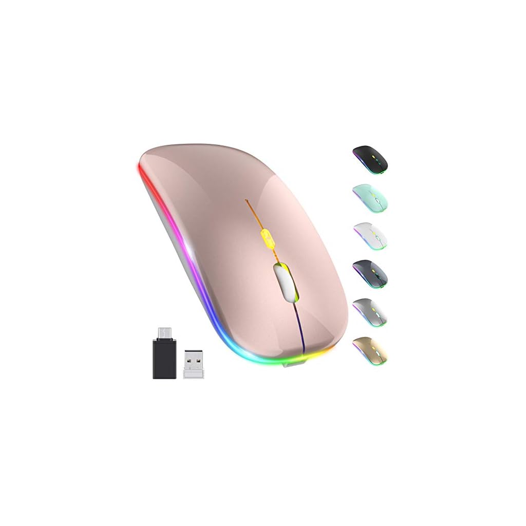 Upgrade-LED-Wireless-Mouse-Rechargeable-Slim-Silent-Mouse-24G-Portable-Mobile-Optical-Office-Mouse-with-USB-Type-c-Receiver-3-Adjustable-DPI-for-Notebook-PC-Laptop-Computer-Rosegold
