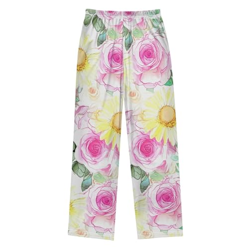 J JOYSAY Rose Floral White Pajamas Pants Soft Long Pajama Bottoms Lounge Sleep Pants Size S-XL2