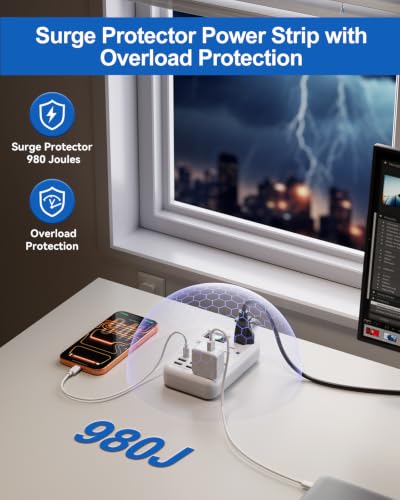 Protector de viaje con 6 USB (2 USB C), 4 tomas, cable de extensión de 1.22 m 13A miniatura 5