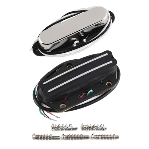 FLEOR Alnico 5 Tele Pickups Set Chrome Neck Pickup and 9-10K Black Hot Dual Rail Bridge Humbucker Pickup Set