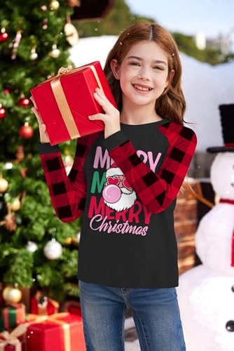 Image of BesserBay Girl's Christmas Buffalo Plaid Raglan Top Funny Holiday Graphic Shirt 4-14 Years