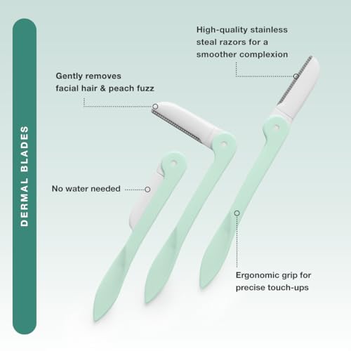 Contours Rx Dermal Blades Stainless Steel Touch-up Tool Removes Fuzzy Facial Hair, Bikini Line, Arms, Knuckles, Back of Neck & Upper Lip – Portable & Long Lasting, 3pk