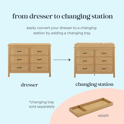 Image of Davinci Charlie 6-Drawer Baby Dresser - Wooden Double Chest of Drawers for Kids, Boys and Girls - Multi-Purpose Storage Dresser for Bedroom, Nursery, Living Room & Hallway, Easy to Assemble - Honey