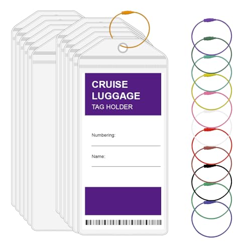 HLIWS Portaetiquetas de Equipaje de Crucero,Etiquetas PVC,12 Piezas,8.3 * 16.8cm,Viene con 12 anillos de etiqueta de color,para Viajes en Barco