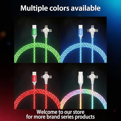 Image of AYI 6-in-1 USB Charging Cable with Red Flowing LED Light, 1m PVC Tangle-Free Universal Sync Cord, Smart Trickle Charging for Phones, Tablets, and More (Cross-Shaped Design).
