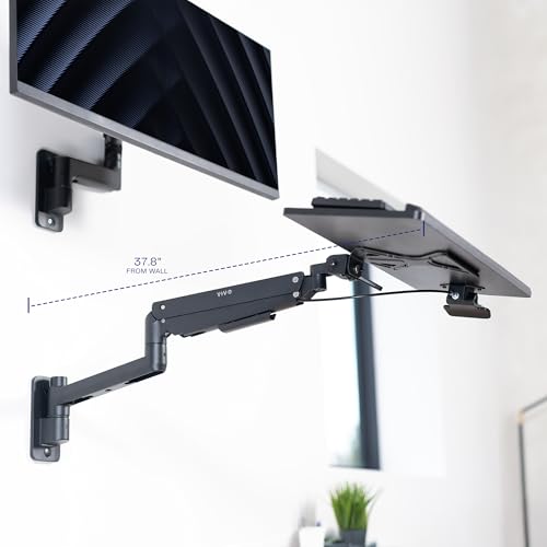 Image of VIVO Sit-Stand 24 Inch Pneumatic Spring Keyboard and Mouse Tray Wall Mount, Counterbalance Height Adjustable Typing Platform, Ergonomic Tilt, Black, MOUNT-KB35C