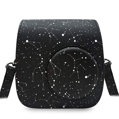 Elvam Camera Case Bag Compatible with Fujifilm Mini 7s / 7c Instant Camera with Detachable Adjustable Strap (Black Star)