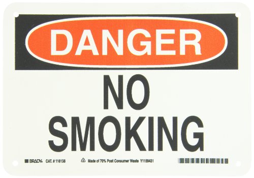 Panneau Danger No Smoking de sécurité en plastique Brady 116138 affichage rectangulaire