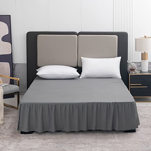 Image of Bed Skirt Full Size 18 Inch Drop Ruffled Bed Skirt with Split Corners | Bed Skirt with Platform, Soft and Stylish 100% Microfiber, Grey