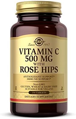 Solgar Vitamin C 500 mg with Rose HIPS, 250 Tablets - Antioxidant & Immune Support - Overall Health - Supports Healthy Skin & Joints - Non GMO, Vegan, Gluten Free, Dairy Free, Kosher - 250 Servings