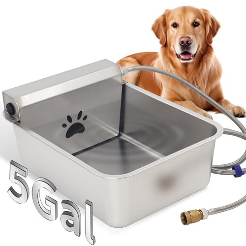 Dog Outdoor Water Bowls 5Gal/20L Automatic Water Dispenser for Dogs,Large Size Stainless Steel Bowl,Self Filling Auto Water Bowl Outdoor for Livestock Animal Drinking