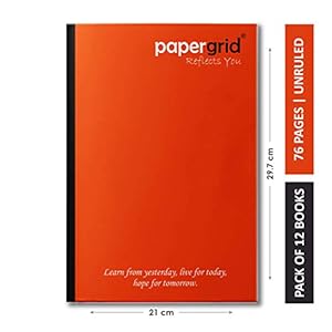 Papergrid Notebook – A4 (29.7 cm x 21 cm), Unruled, 76 Pages, Soft Cover – Pack of 12
