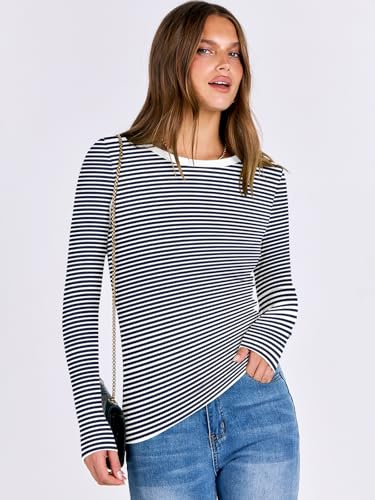 Image of ANRABESS Women Long Sleeve Shirts Rib Knit Slim Fit Tops Basic Tee Spring Outfits Casual T-Shirt Underscrubs Layer Clothes