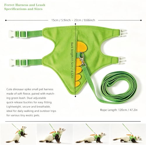 Image of Ferret Harness Leash with Carrier Set,Small Animals Vest Harness, Dinosaur Shaped Leash Set, Semi-Circular Bag for Rabbit Guinea Pig Teacup Chihuahua Mouse and Other Small Pet (Green)