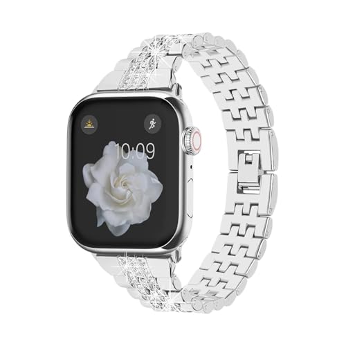 Correa de reloj iWatch 49mm 45mm 44mm con eslabones de metal brillantes y pedrería