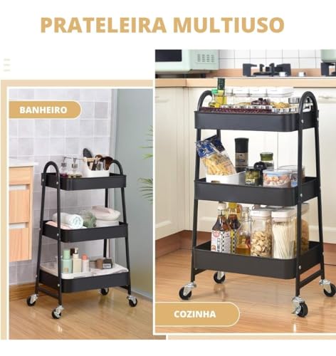 Prateleira Com Rodinhas Carrinho Multiuso Organizador Metal
