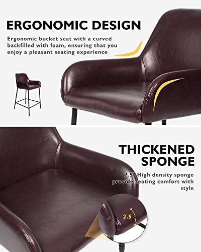 Katdans Counter Height Stools-24 Inch Bar Chair Pu Leather, Bar Stools Set Of 2 With Back And Arms-Kitchen Stools For Kitchen, Living Room, Pub, Bistro, Dark Brown, Ks210303Db #TOP6