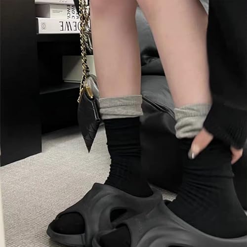Image of 2 Pairs Soft Contrasting Long Slouchy Socks for Women Fashion,Comfy Trendy Loose Crew Cotton Socks for Women