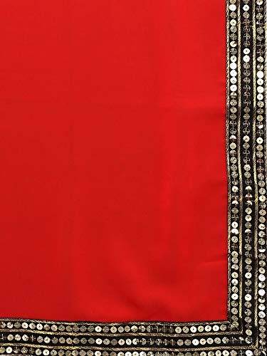 Image of AKHILAM Women's Lace Border Solid Georgette Saree with Unstitched Blouse Piece(CRNTON570 Parent)