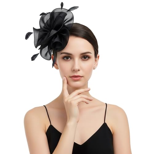 Image of DRESHOW Fascinators Hat Tea Party Headwear Ribbons Feathers on a Headband and a Clip for Women