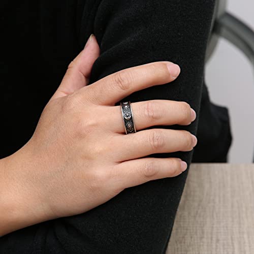 Hzman 8Mm Moon Star Sun Statement Ring Stainless Steel Boho Jewelry For Women Men (Silver, 9) #TOP2