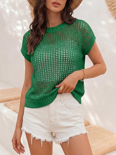Image of ANRABESS Short Sleeve Sweater for Women Summer Crochet Knit Tops