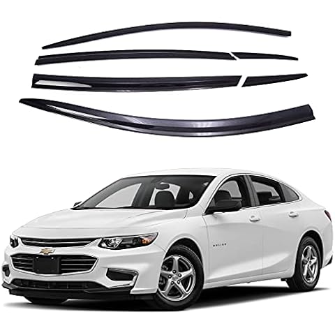 AUTOCLOVER Tape-On Rain Guards Window Visors 6 Pcs Set for Chevrolet Malibu 2016 2017 2018 2019 2020 2021 2022 2023 2024 / Window Deflectors, Out-Channel Vent Shades (Smoked) Cover