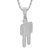 Durlo Collar de villano de hip hop con colgante de circonita y cabeza torcida para pareja, con acento de circonita plateada
