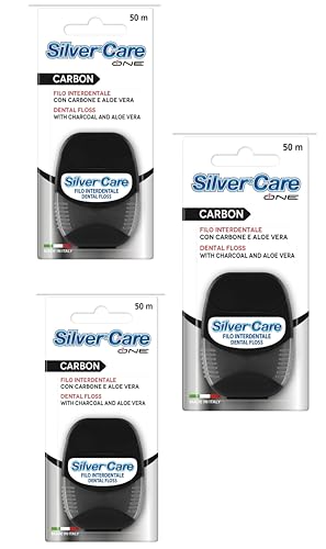 Silver Care Carbon Filo Interdentale con Carbone e Aloe Vera, 50m, Set da 3 Pezzi