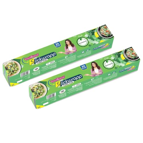 Polo Queen Slickwrapp Cling Film Rolls Pack of 2 (30m Each) | Biodegradable Cling Wrap | Microwave-Safe | Freshness Protection for Food Storage, Packing & Meal Prep