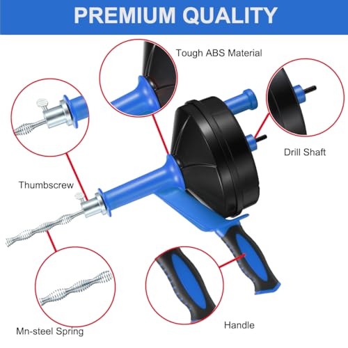 Image of Drain Auger, Clog Remover with Drill Adapter, 25 Feet Flexible Plumbing Snake Use Manually or Powered for Kitchen, Bathroom and Shower Sink, Comes with Gloves (blue)