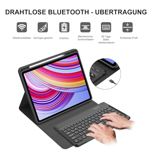 Funda con teclado para Redmi Pad Pro 12,1 teclado bluetooth extraíble 4