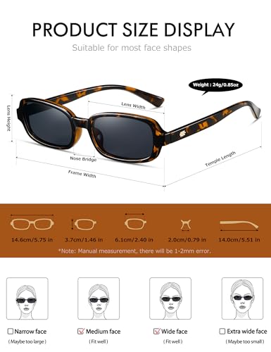 Rectangle Sunglasses Womens Trendy Retro 90s Small Square Sun Glasses UV400 Protection Shades CL0054