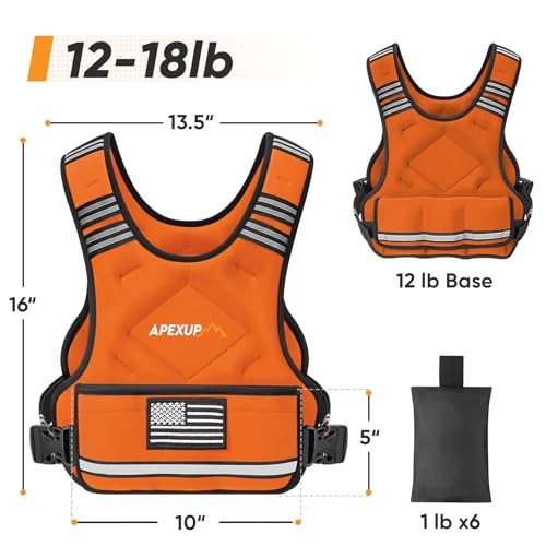 Image of APEXUP Adjustable Weighted Vest, 4-10lb /12-18lb /20-32lb Vest with 6 Ironsand Weights and Large Pocket, Weight Vest for Men Women Strength Training, Running, Walking