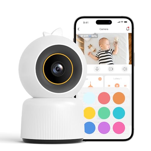 Image of Cheego Orange 1296p HD Smart Baby Monitor with Camera and Audio, 2-Way Talk, Lullabies, Night Vision, Humidity & Temp, Multicolor Night Lamp, Includes SD Card, Free A.I. App, Secure Wi-Fi Video Camera