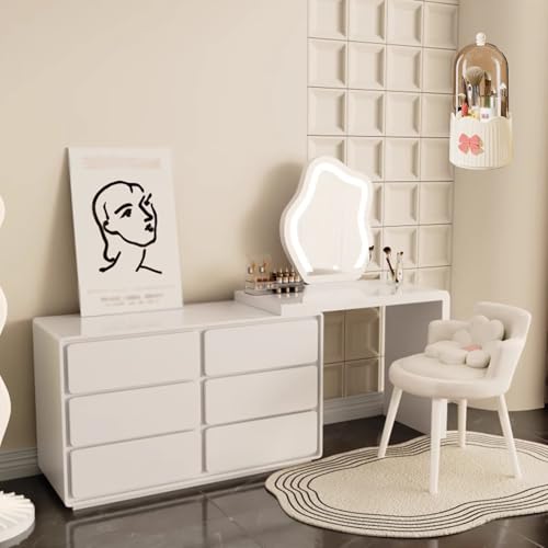 LVYWEX Tocador Moderno, Juego tocador con Silla Maquillaje gabinete móvil telescópico extraíble