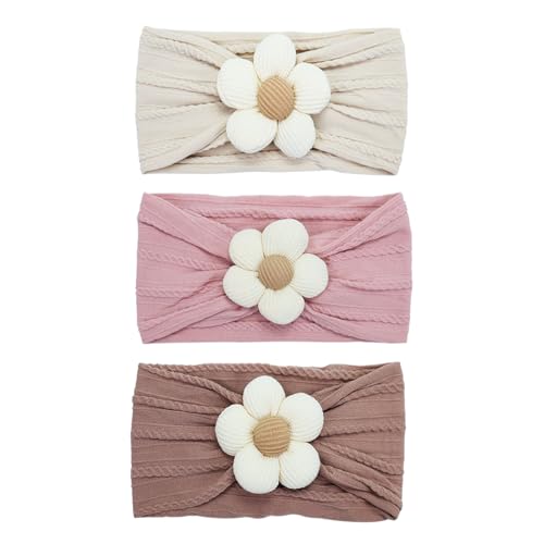 Image of Fecawd 3PCS Baby Headbands, Girls Headbands with Flower, Soft Stretchy Nylon Hair Bands Hair Accessories for Newborn Infant Toddler