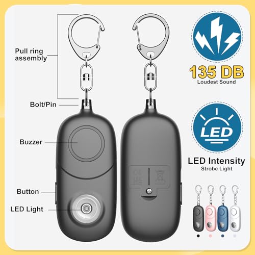 Miniatura 2 de Qoosea Llavero Alarma Personal 135db Con Luz Estroboscópica Para Mujeres, Niños, Estudiantes, Ancianos Alerta De Seguridad, Autodefensa De Emergencia, Carrera Nocturna, Senderismo