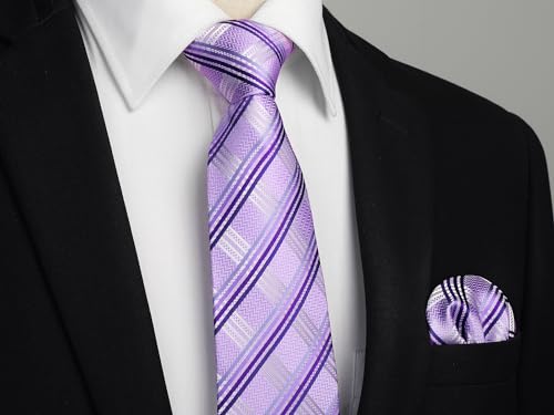 Image of HISDERN Mens Striped Ties Classic Silk Woven Tie and Pocket Square Set Formal Business Necktie Handkerchief for Wedding