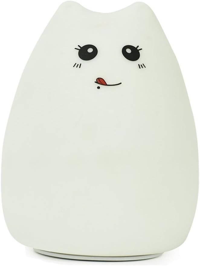 Silicone LED Night Light, BAIHE Portable Cute Cat Night Lamp for Kids Baby Bedroom, Warm / White Light, 7-Color Breathing Modes, Tap Control, BPA-Free, USB Rechargeable Lithium Battery ( Greedy Cat)